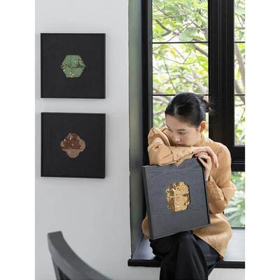 若奈挂画真金箔《富贵花窗》手工装饰组画新中式传统窗格好寓意