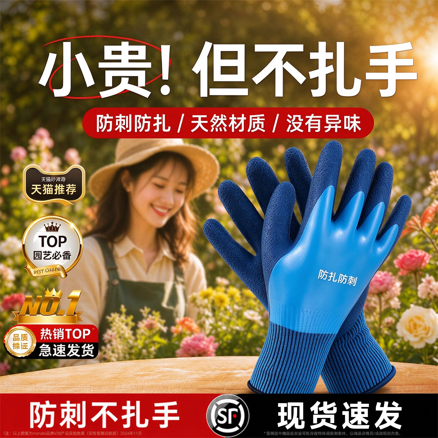 园艺防护手套防刺防水女士月季防扎花园赶海花艺仙人掌玫瑰花挖土