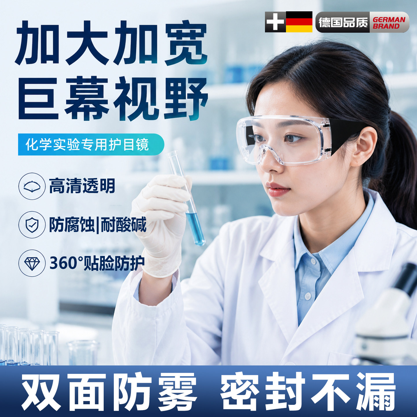 化学实验室专用护目镜防飞溅耐酸碱防雾高清防灰粉尘劳保防护眼镜