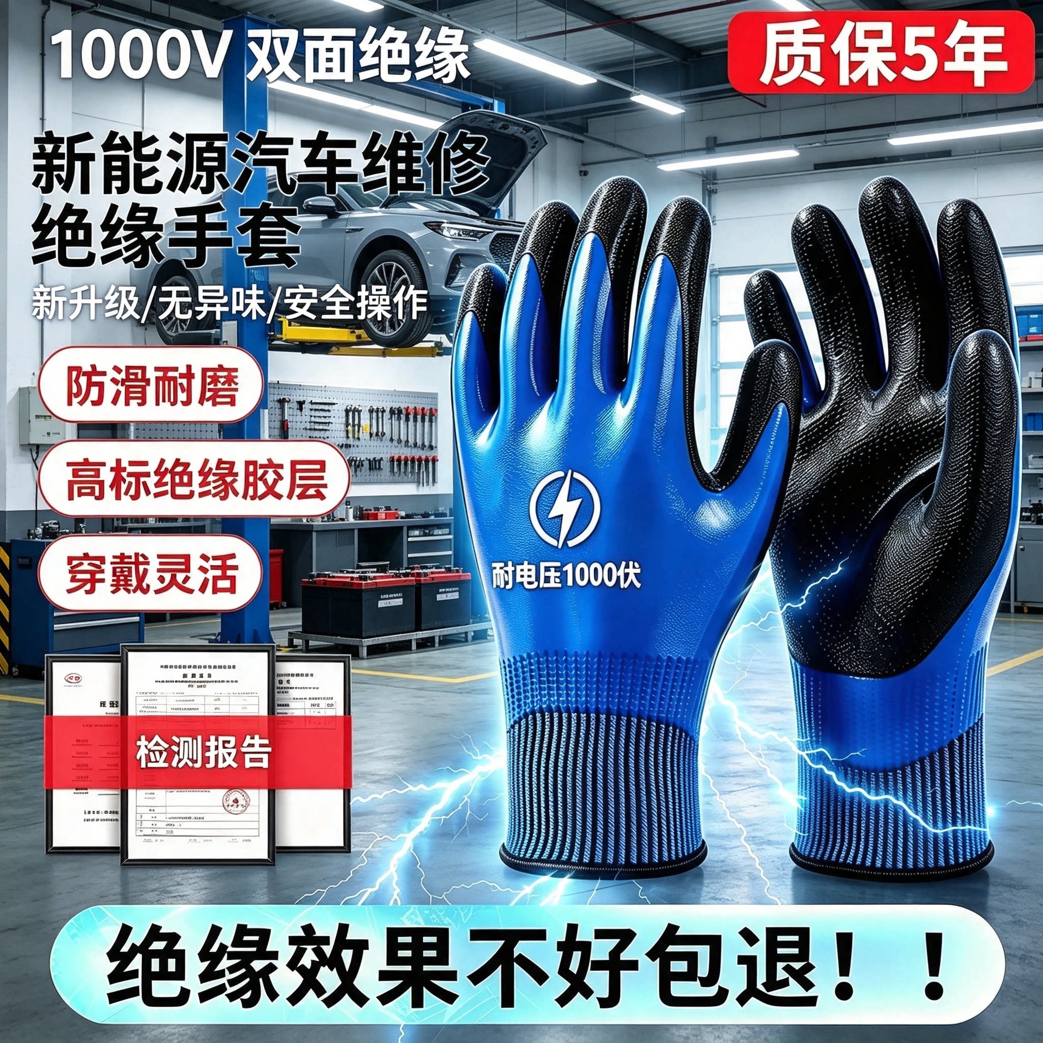 新能源汽车维修绝缘手套作业专用防电低压专业维修1000v低高压10k