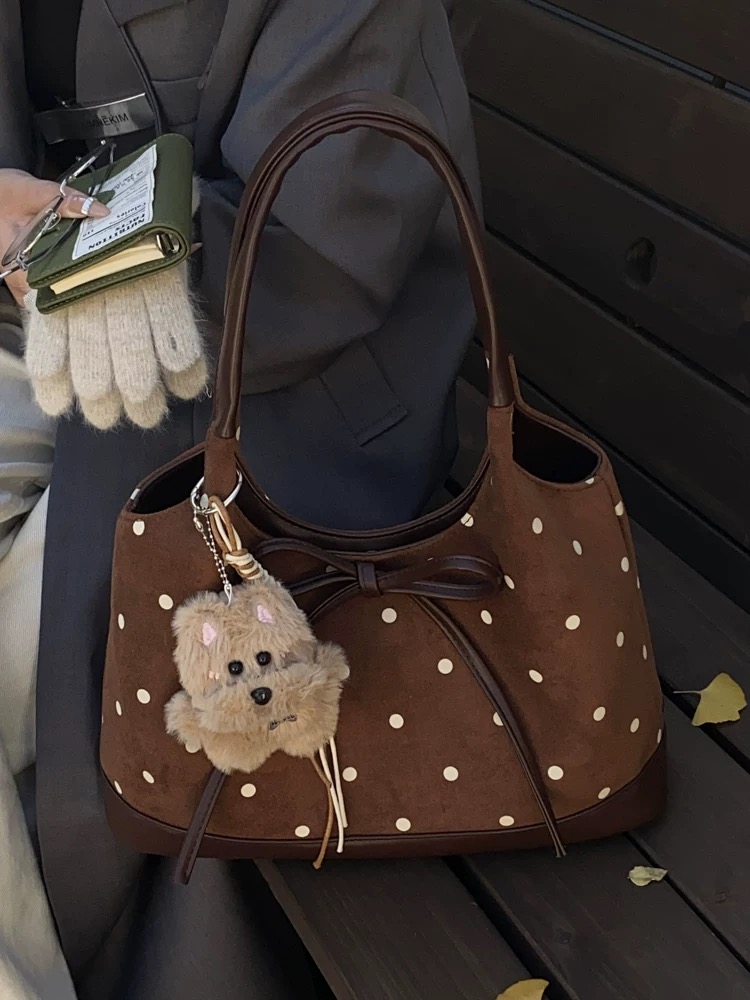 梵花女包2025秋冬新款洋气波点百搭女士气质通勤大容量单肩托特包