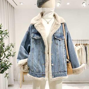 牛仔外套女加绒加厚冬新韩版宽松仿兔毛炸街别致棉服Winter coat