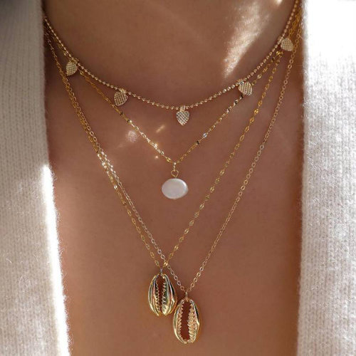 Cross border jewelry Beach shell pearl multi-layer necklace
