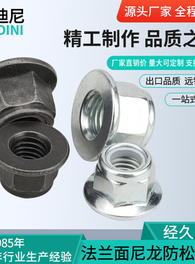 GB6183尼龙法兰螺母5M6M8M10M12M14镀锌六角自锁防松螺帽塑料锁紧