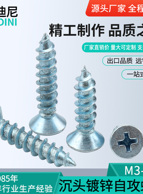 包邮加硬高强度镀蓝白锌十字沉头自攻螺丝平头3木螺钉4M5M6厘白色