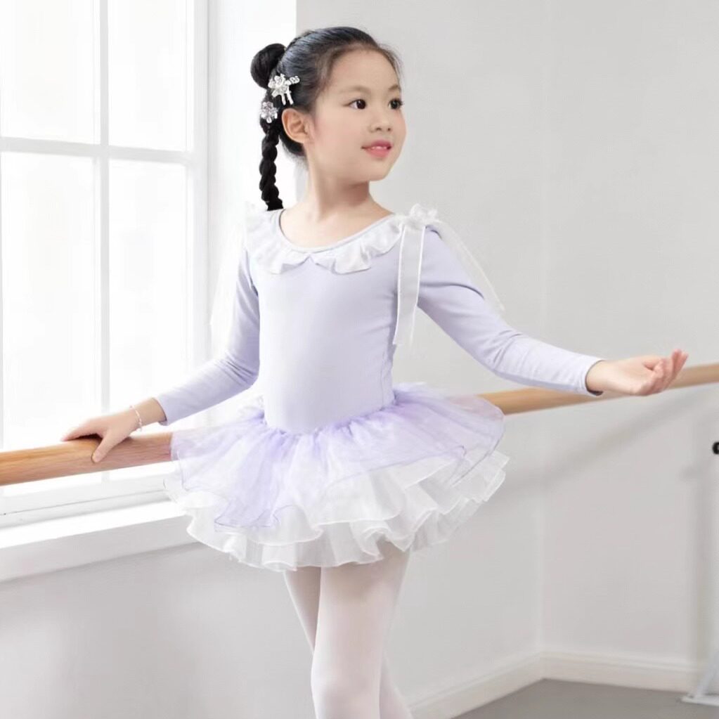 新款儿童舞蹈服秋冬连体纱裙跳舞中国舞芭蕾练功服女孩长袖练功服