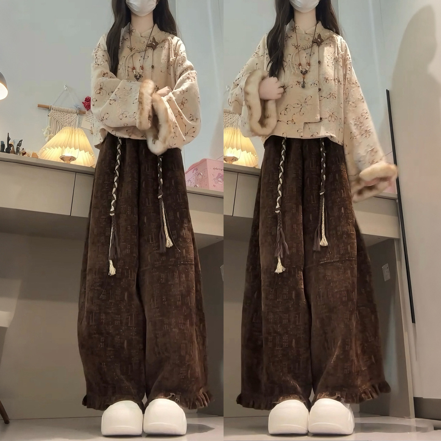 秋冬搭配一整套2025新中式国风盘扣加棉保暖外套阔腿裤两件套装女,女装/女士精品,大码套装,淘宝优惠券,粉丝福利购,淘宝优惠卷