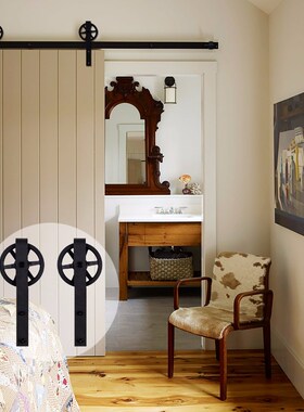 LWZH Vintage Style Industrial Wheel Single Sliding Barn Wood