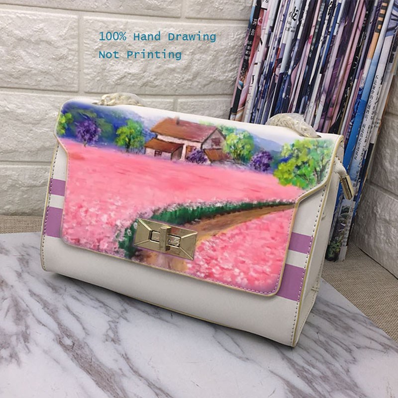 ART Hand painted flowers ROSE 2020 handbag designer bag cro