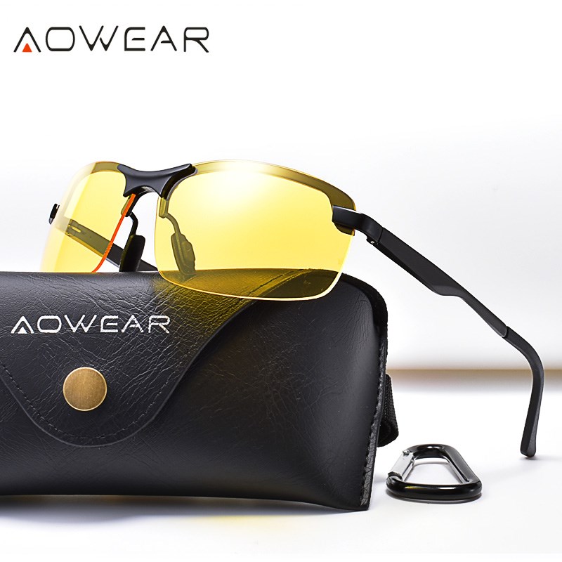 AOWEAR Aluminum Night Driving Glasses Anti Glare Night Visi