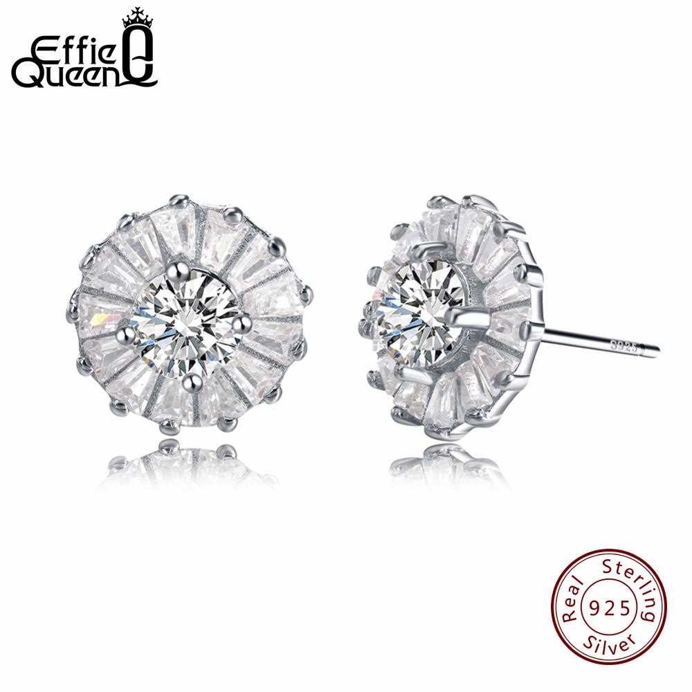 925 Sterling Silver Flower Stud Earrings with Cl