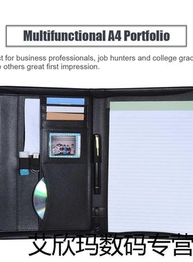 A4 PU Leather Zippered Closure Multifunctional Padfolio Prof