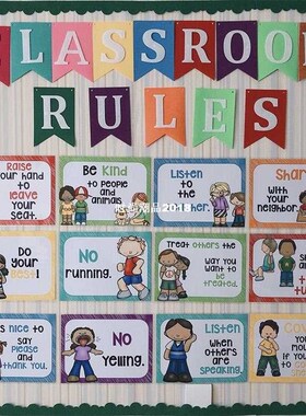 15Pcs/Set Classroom Rules Kindergarten Wall Decoration Engli