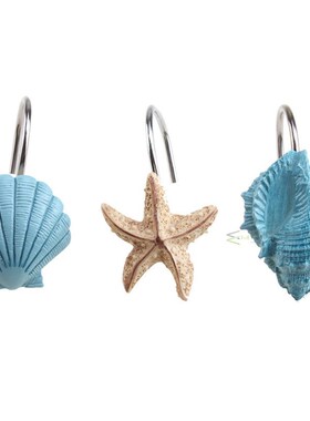 12pcs Resin Decorative Seashell Starfish Shower Curtain Hook