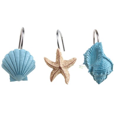 12pcs Resin Decorative Seashell Starfish Shower Curtain Hook
