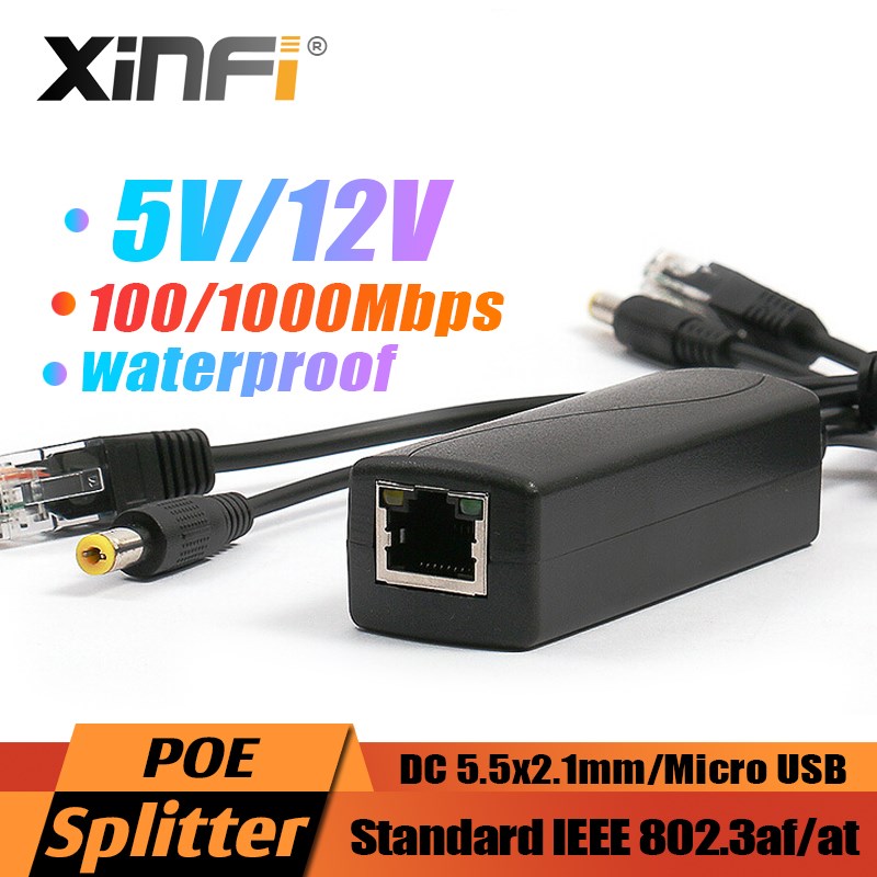 48V to 5V 3A rpi4 Active PoE Splitter 12V Waterproof Gigabit