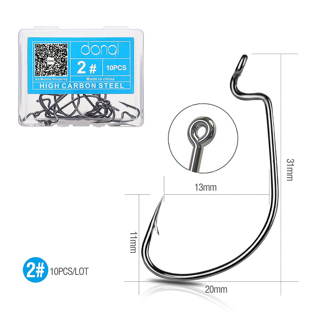 DONQL 10pcs/ Set Fishing Hook Carbon Steel Wide Crank Offset