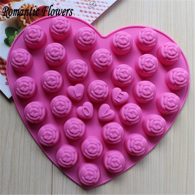Cheap Silicone Bakeware 30 Rose Even Love Chocolate Ice Latt