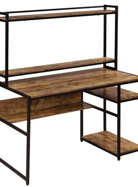 Home Office Computer Desk with 2 Tier Bookshelf and Open St