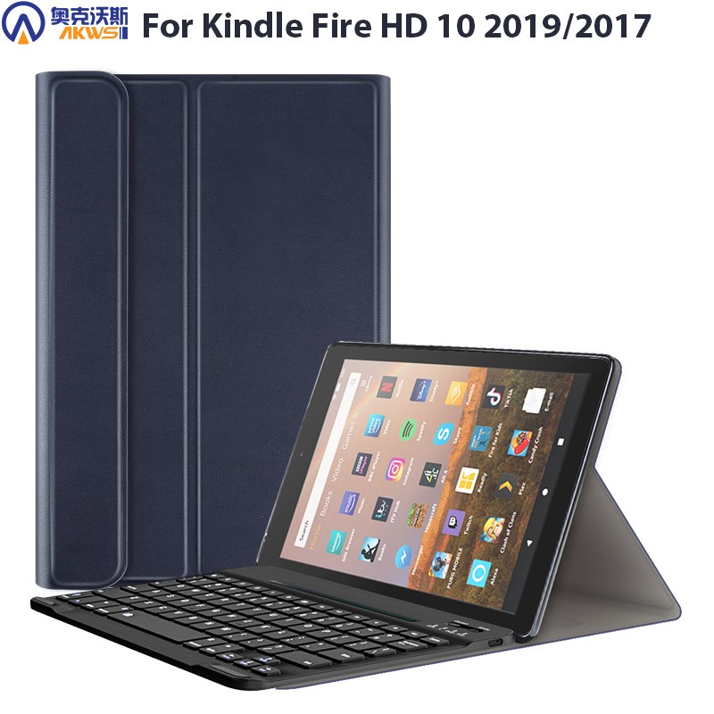 Keyboard Case for Amazon Kindle Fire HD 10 2019 Soft TPU Ba