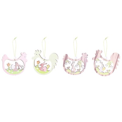 2Pcs Easter Hollow Chicken Shaped Pendant Wood Crafts Tags R