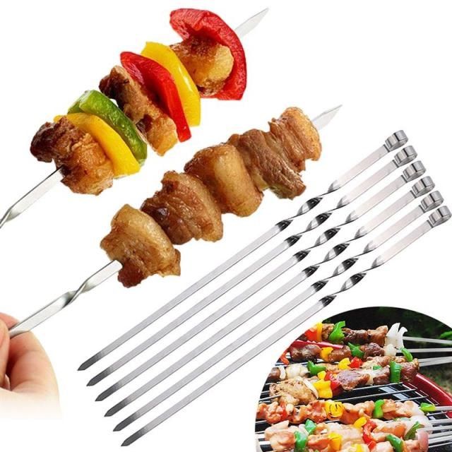 6pcs/Set Reusable Skewers For Barbecue Grill Stainless Steel