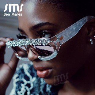 Vintage Diamond Sunglasses Women Luxury Brand Mirror Rhines