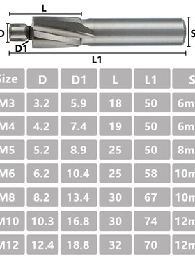 7pcs HSS Counterbore End Mill M3.2-M12.4 Pilot Slotting Tool
