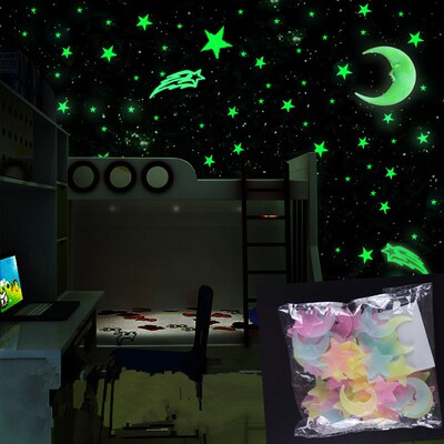 100Pcs/set Night luminous Moon Star Stickers Light Up Glow