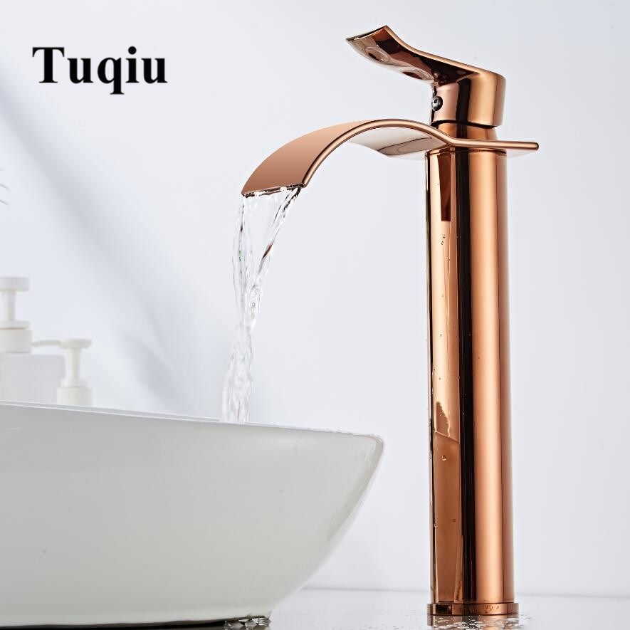 Basin Faucet Rose Gold Waterfall Faucet Brass Bathroom Fauc