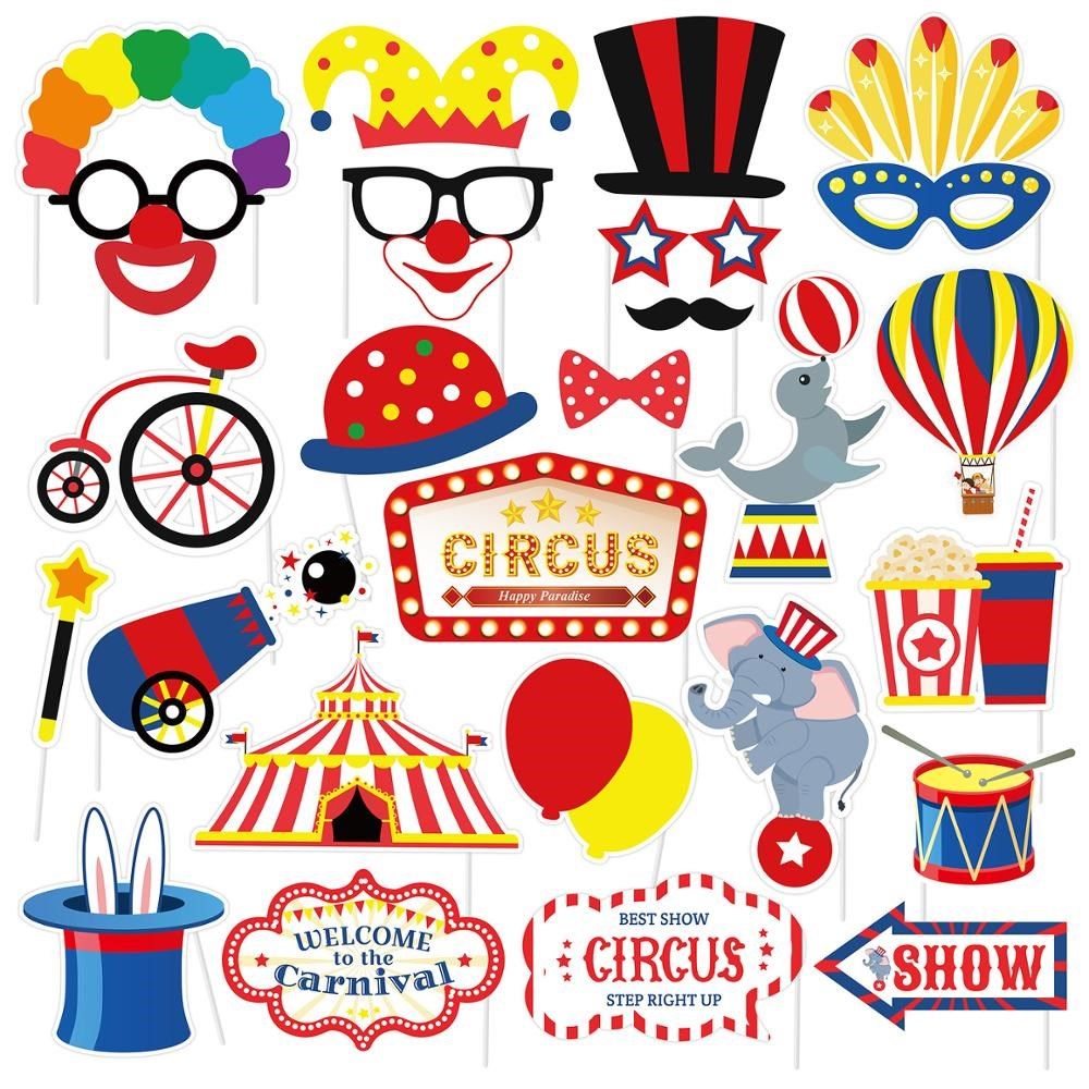 27pcs Circus Clown Birthday Photo Booth Props DIY Fun Circu