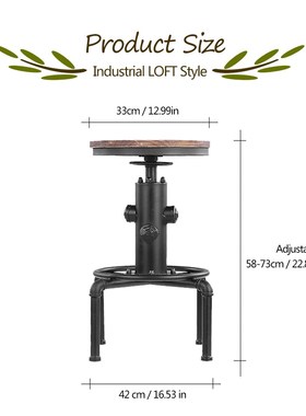 iKayaa Industrial Style Height Adjustable Swivel Bar Stool N