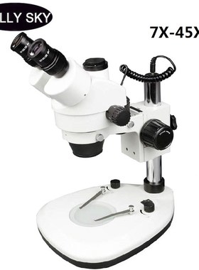 7X-45X Continuous Zoom Trinocular Stereo Microscope LED Indu