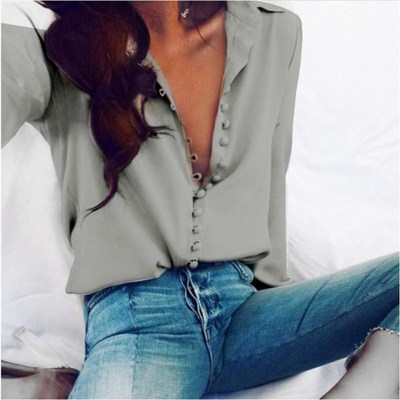 Women Chiffon BlouSe ShirT CaSual Solid Color ToPS PluS Size