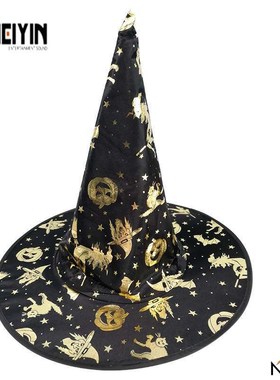 -Halloween show up pumpkin bronzing wizard hat witch's hat