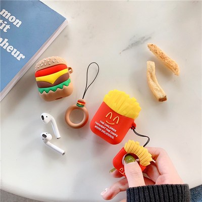 Case Cover For Apple Airpods Cute Burger fries Cartoon Wire