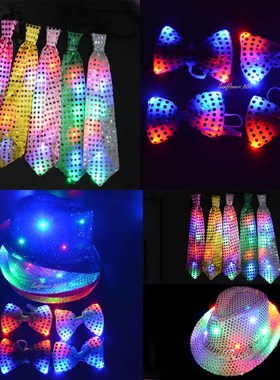 Woman Men Kids LED Blinking Sequin Jazz Hat Cap Bow Tie Pro