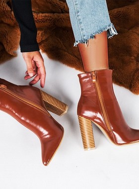 winter women fashion leather boots ladies thick heels shoes