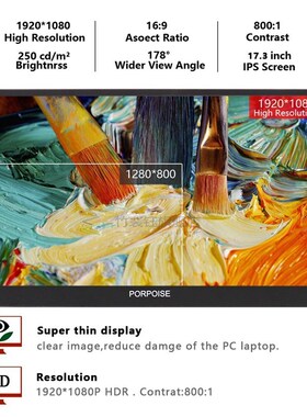 17.3 Inch Super-Ultra Portable Monitor for HDMI PS3 PS4  PC