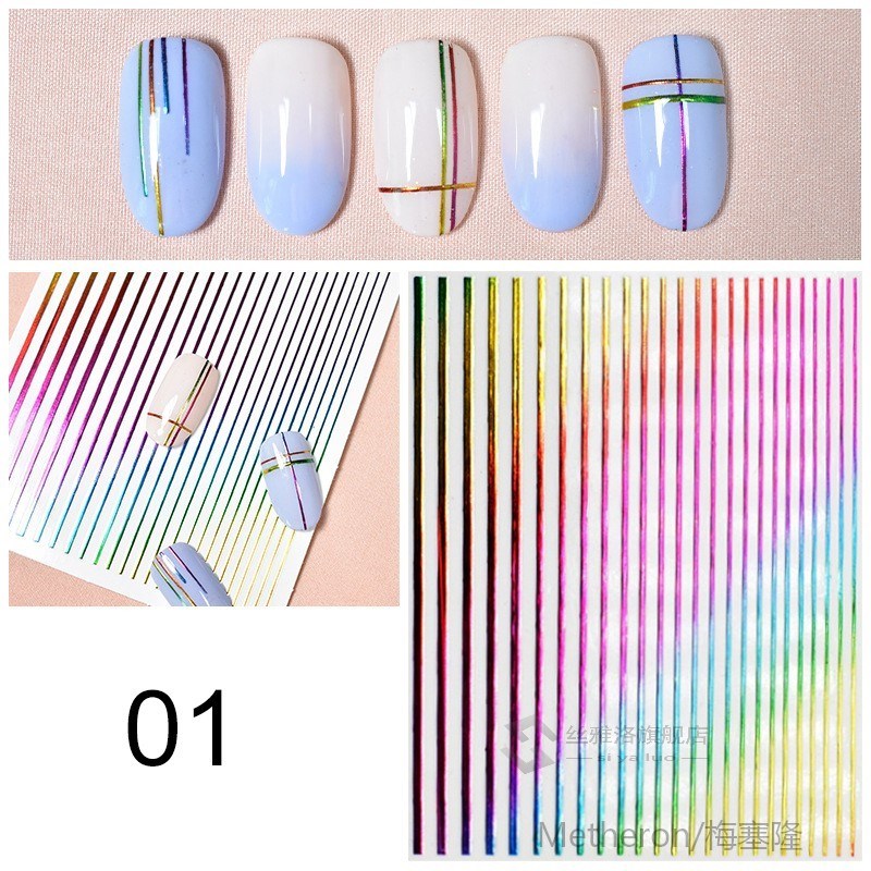 1 Sheet 3D Nail ers Colorful Transfer ers Stripe Line Mixed