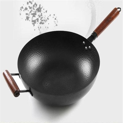 34cm Frying Pan Cast Iron Cauldron Wok Non-stick Skillet Wok