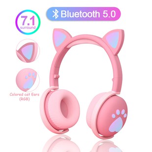Cute Kids Headphones Wireless earphones LED light  Ear C