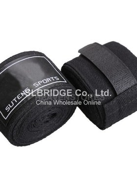 Pair of 2.5m Cotton Boxing Hand Wraps Bandage Black hv3n