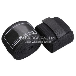 Pair of 2.5m Cotton Boxing Hand Wraps Bandage Black hv3n