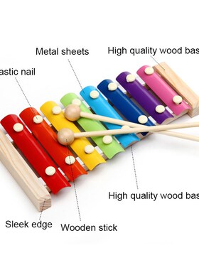 NEW Wooden Xylophone Musical Instrument 8 Tones Toys Multic