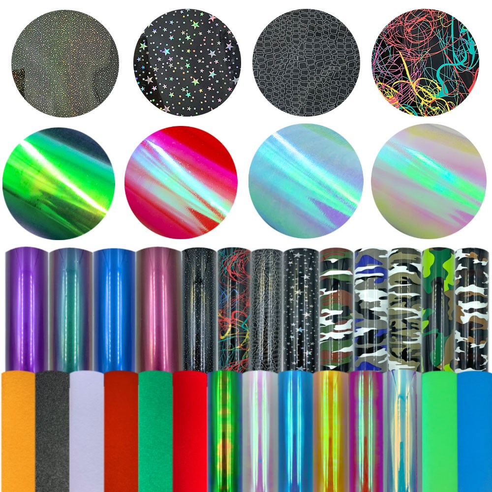 various iridescent flock glow pet pu heat transfer vinyl ht