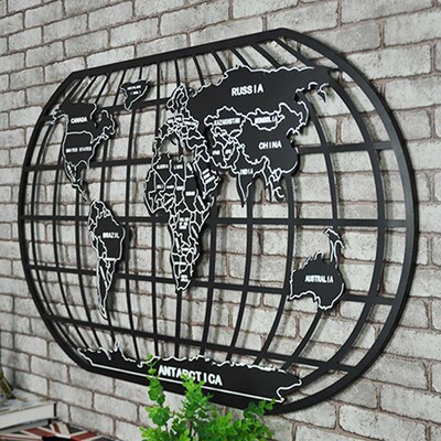 World Map Wall Sculpture Iron 3D Living Room Office Sofa TV