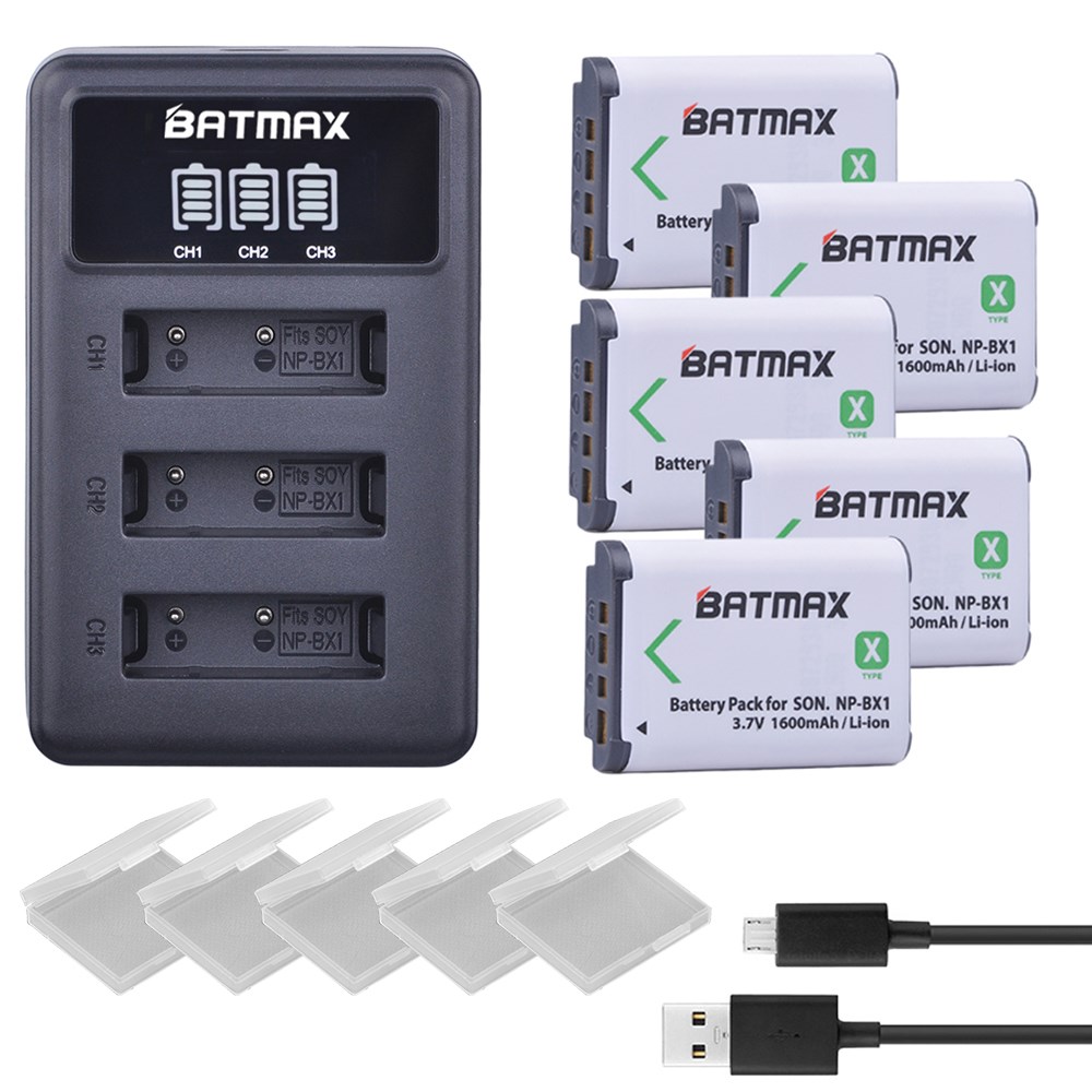 5pcs NP-BX1 np bx1 Battery + 3 Slots LCD Charger for Sony DS