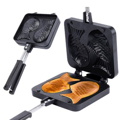 2-Molds Taiyaki Fish Shaped Waffle Pan Maker Non-stick Buscu