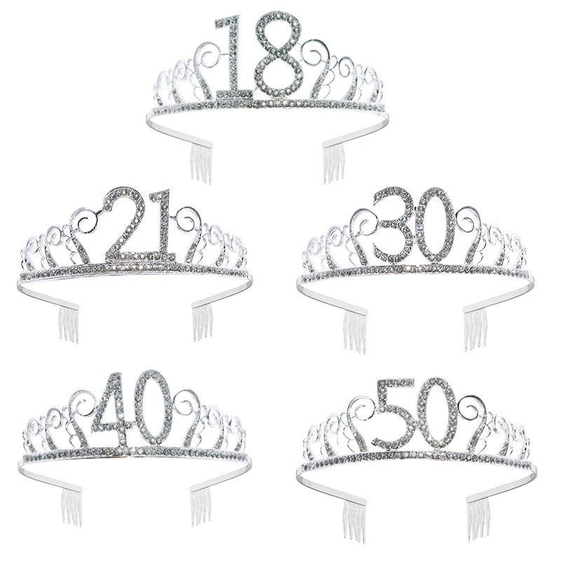 Happy Birthday 18th 30th 40th 50th Rhinestones Tiara Crown